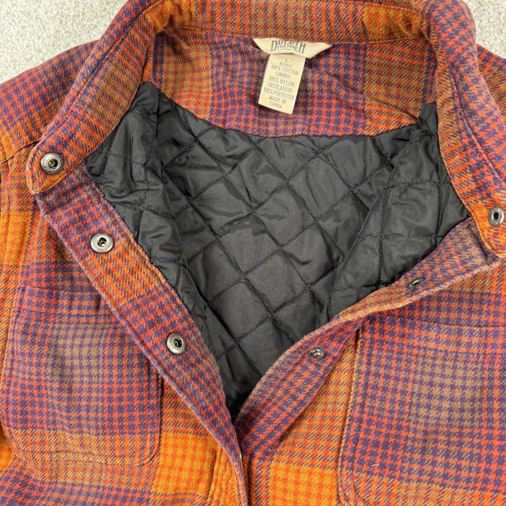 Duluth Trading Co Shirt Jacket Women L Orange Plaid Quilted Flannel Insulated - Picture 7 of 8